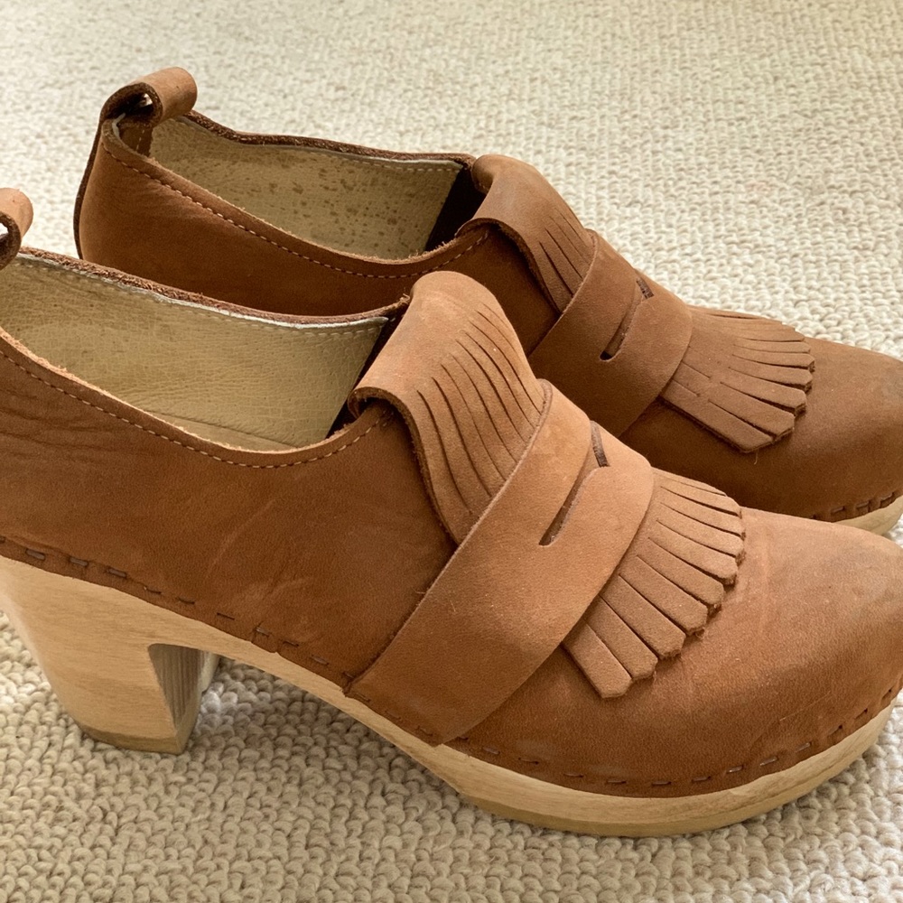 No. 6 Cognac Suede Keltie Fringe Penny-loafer Clog
